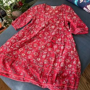 FEMININE BOHO BABE sweet & spicy April Cornell, red blockprint tunic dress 💋